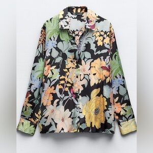 Zara Floral Print Satin Button-Up Shirt, Brand New with tag, Size L